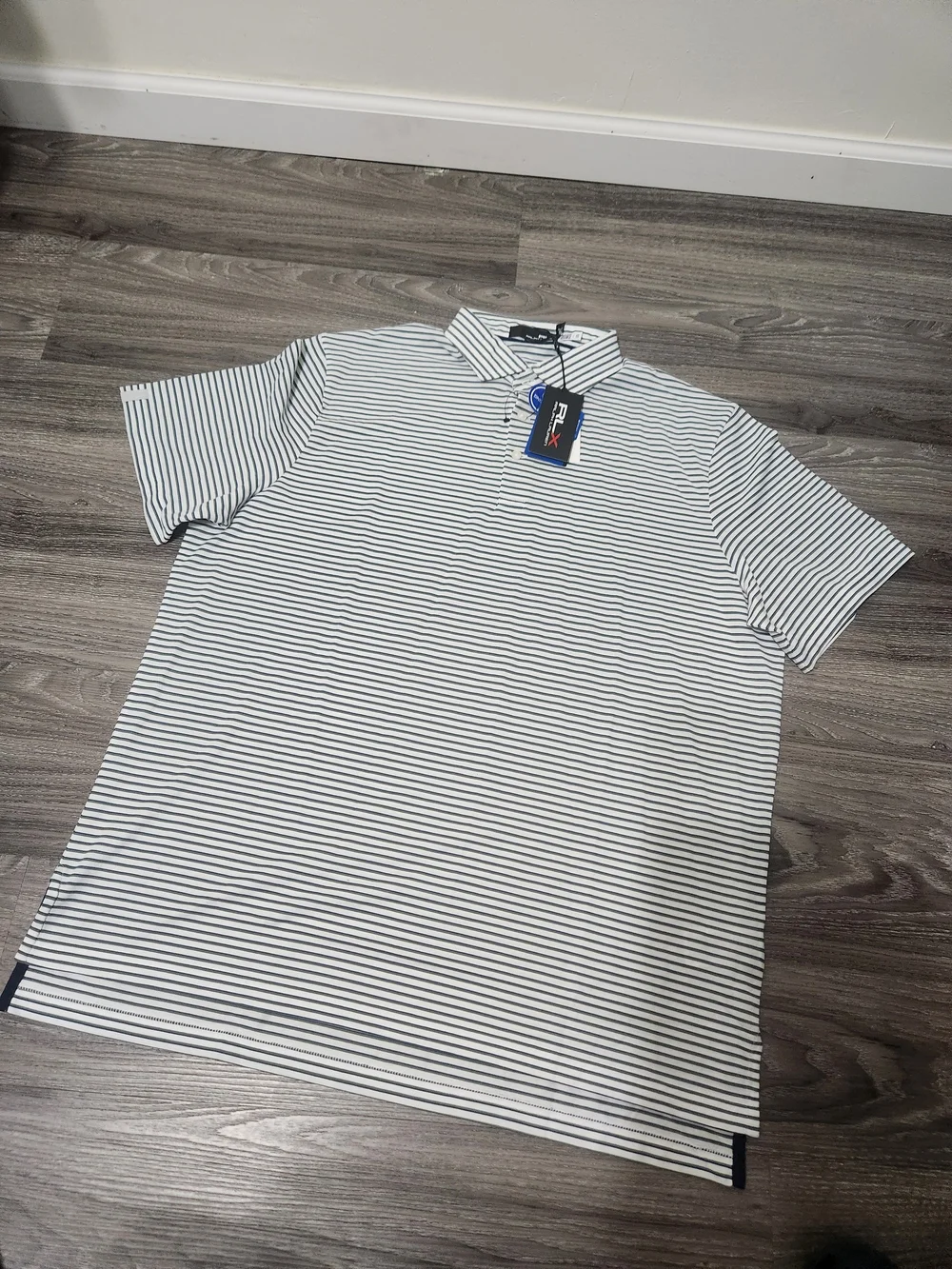 Ralph Lauren White and Navy Thin-Stripe Polo Shirt
